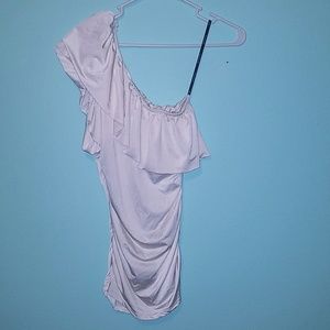 bebe white one-shoulder dress